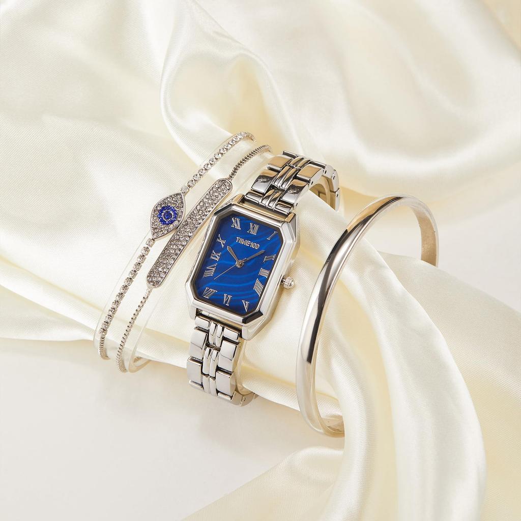 Серебряные часы японский кварц подарочный набор элегантные часы из нержавеющей стали 3 браслета подарочная упаковка [TIME100] женские (Серебряный цвет)