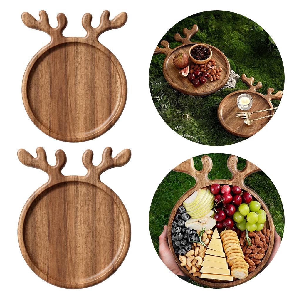 Appetizer Platter Decorative Wood Serving Platter with Antler Handle Food Dish Plate Breaded Steak Dinner Plate Kitchen Supplies