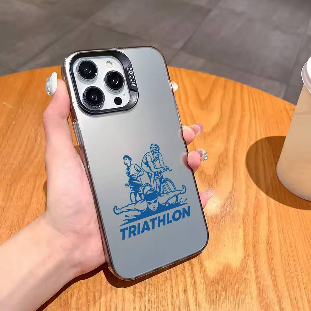 Чехол для телефона T-Triathlon Swim Bike Run T-Tri Life для iPhone 17, 16, 15, 14, 13, 12, 11 Plus, Pro Max Черный Посеребренный Покрытие Candy