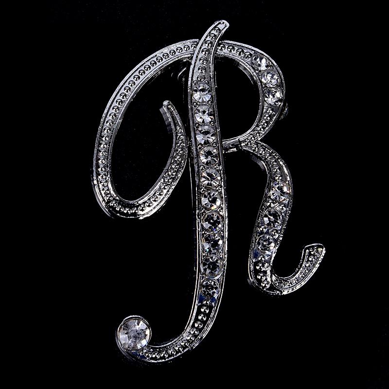 Crystal Rhinestone 26 Letters Women Collar Brooch Pin Corsage Bouquet Jewelry