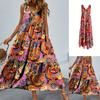 Sleeveless V-neck Fashion Paisley Colorful Printed Doll Dress Vacation Style Holiday Leisure Loose New Long Dress Dress