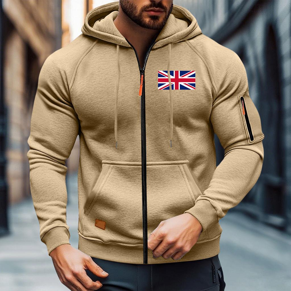 Мужской Повседневный Длинный рукав Молния Капюшон Худи Пальто Капюшон