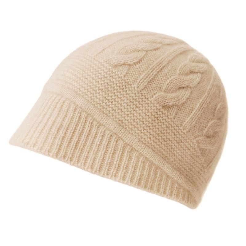 Autumn and winter% pure cashmere hat women's big head circumference versatile bag head showing face small wool knitted hat