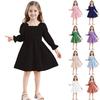 Girls' Fashion Cute Solid Color Square Neck Sleeve Ruffled High-Waisted Lace-Trimmed Full-Skirt Dress