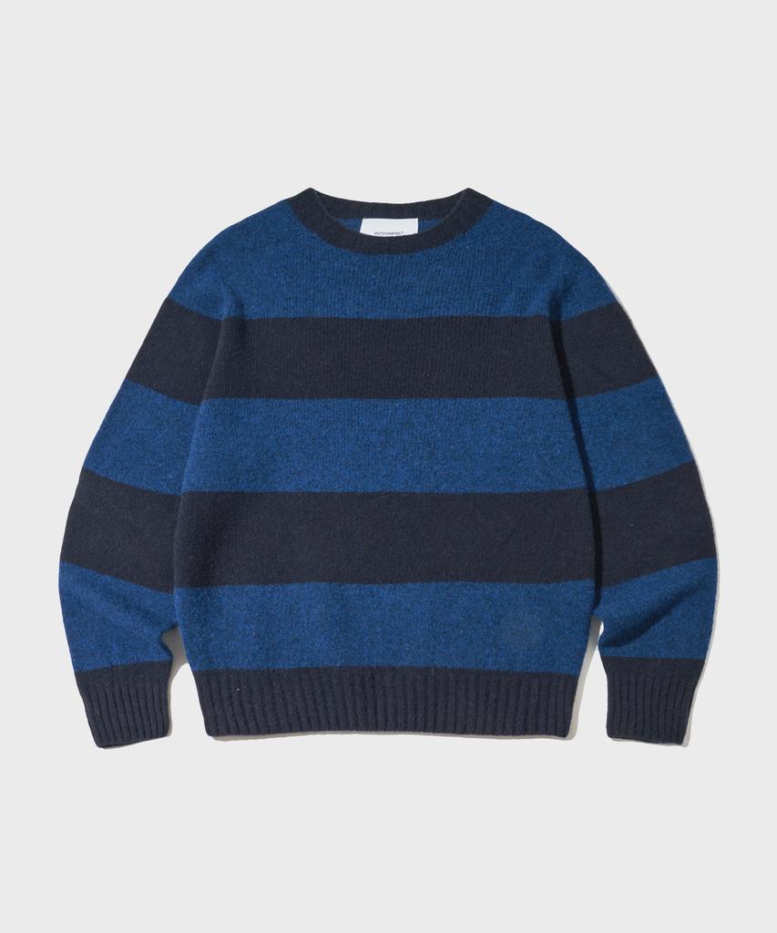 OUTSTANDING Pure Wool Wholegarment Stripe Knit_Blue/Navy