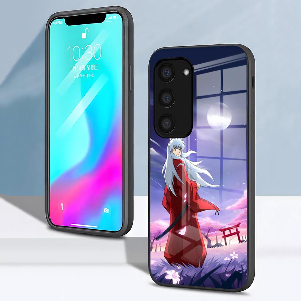 Чехол для телефона Аниме И-Инуяша Для Samsung S26 S25 S24 FE S23 S22 S21 Plus S20 Ultra Note20Ultra Черная Стеклянная Крышка