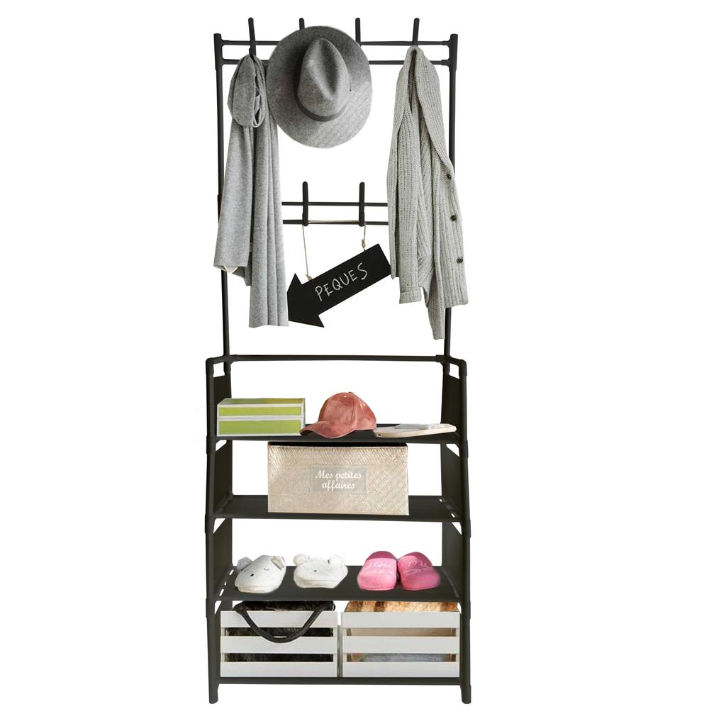 Hallway Coat Rack Organizer Entryway Shoe Rack 8 Pairs 8 Hangers Nyana Home 155x60x29cm