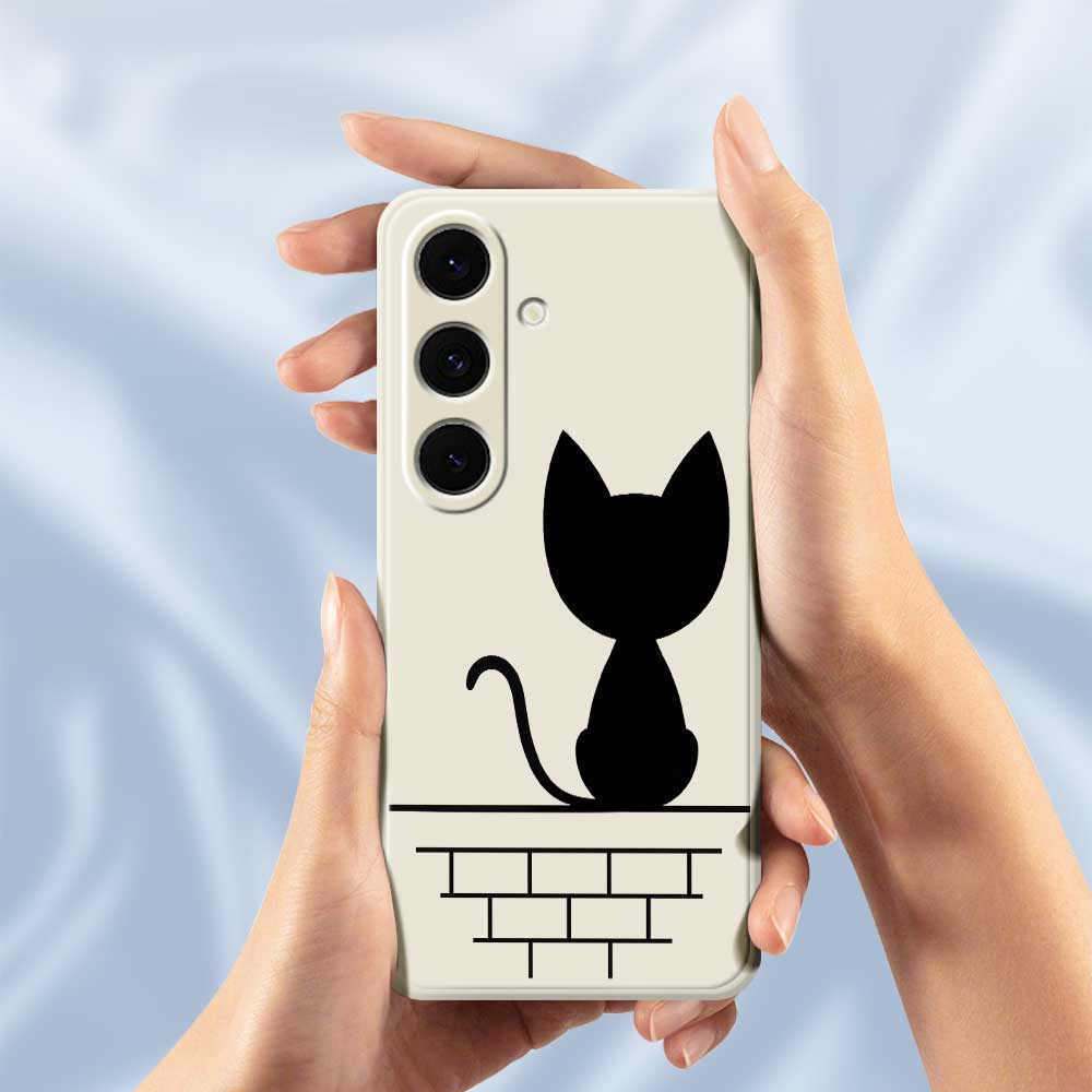 For Samsung Galaxy S25+ Case Black Cat on the Wall Pattern Printing Straight Edge TPU Phone Back Cover