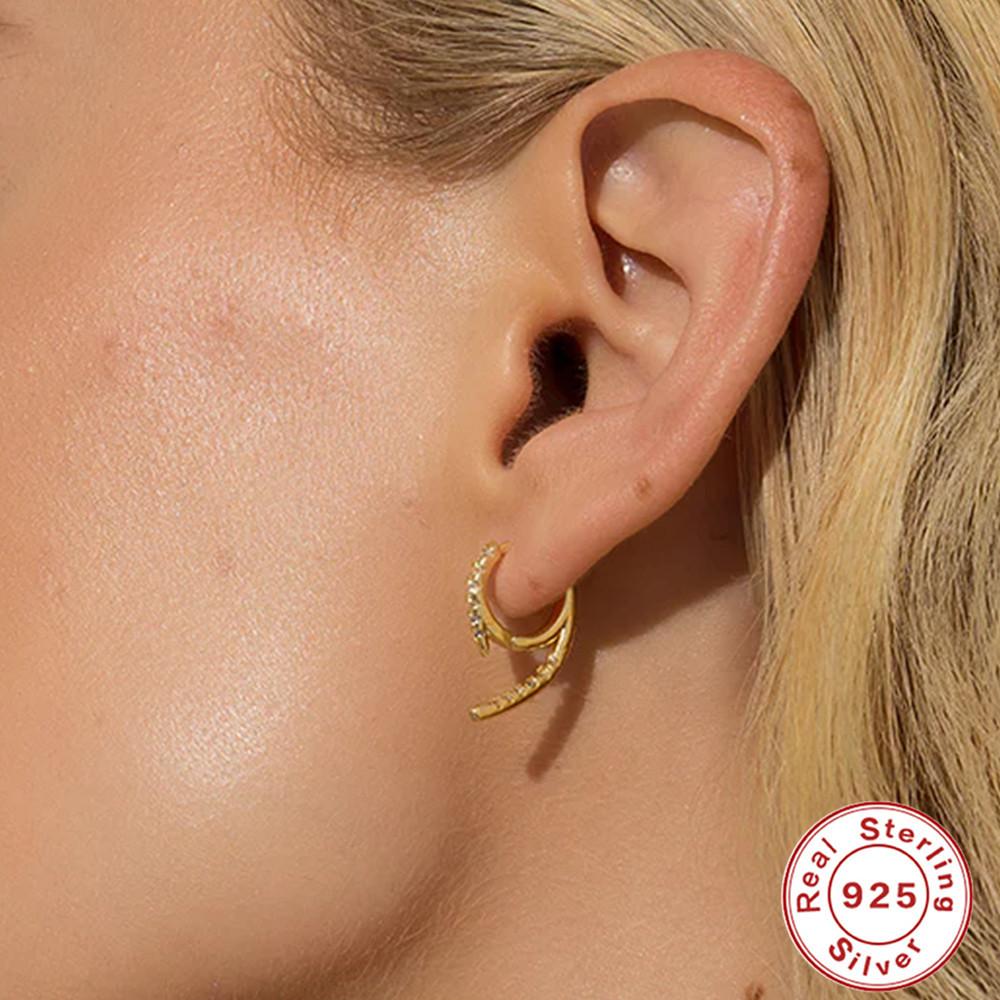 S925 Sterling Silver Extended Design Sense Personalized Hoop Stacked Zircon Earrings Earrings