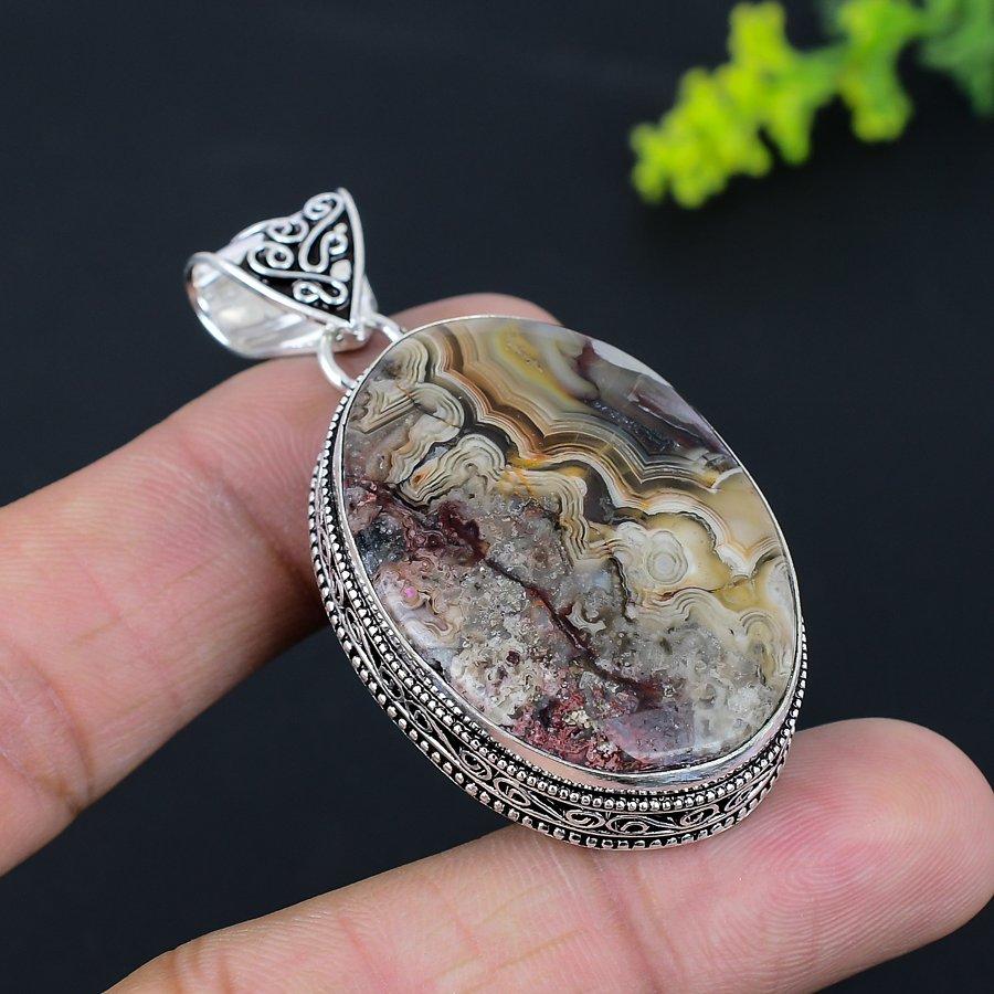 Подвеска из стерлингового серебра 925 пробы с натуральным кружевным агатом Laguna 2,25 дюйма s2a89