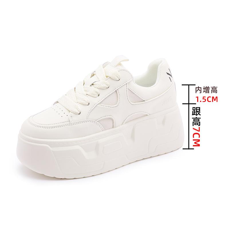Осенние новые кожаные женские туфли для студентов, увеличивающие внутреннюю высоту, маленькие белые туфли, женские, подходящие по цвету, универсальные, на платформе, повседневные туфли для детей