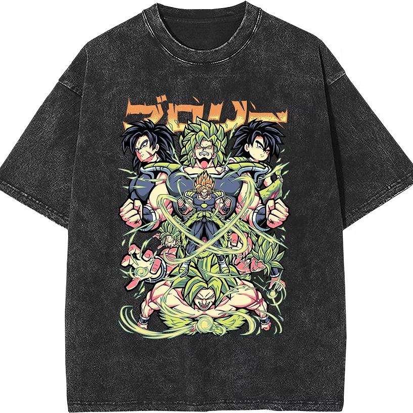 Dragon Ball Goku Super Saiyan Anime Printed Tshirt Mens and Womens Washed Tshirt High Quality Vintage Cotton Tshirt