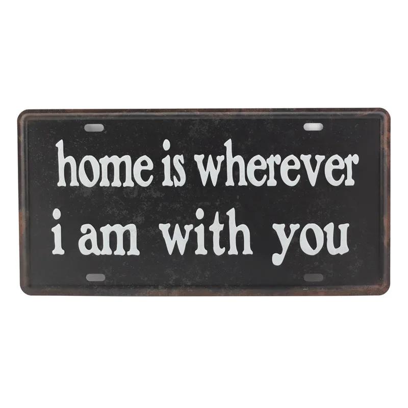 Text Signs Welcome Love Family Warm-Hearted Word Metal Plate Car License Tin Sign Wall Pin Up Tin Sign Retro Craft Iron Painting