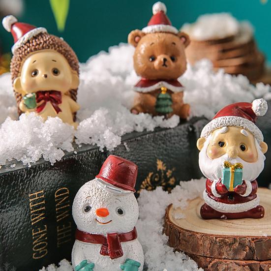 Christmas Miniature Figurines Mini Resin Santa Claus/Snowman/Tree/Bear/Rabbit Figurine 3D Cute Christmas Statue for Home Desk Decor Dollhouse