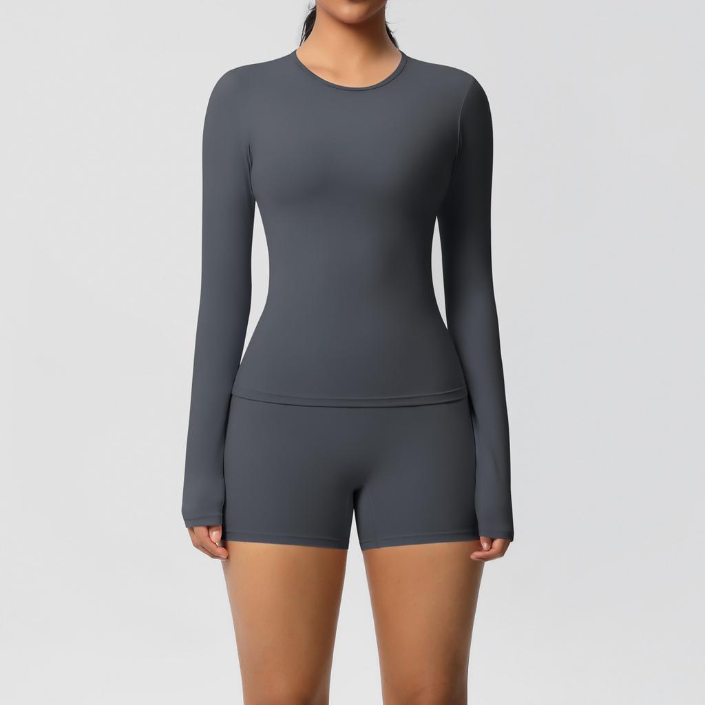 Nessaj Однотонный комплект для йоги, женская одежда для тренировок, шорты с высокой талией, рубашки с длинным рукавом, спортивная одежда для фитнеса