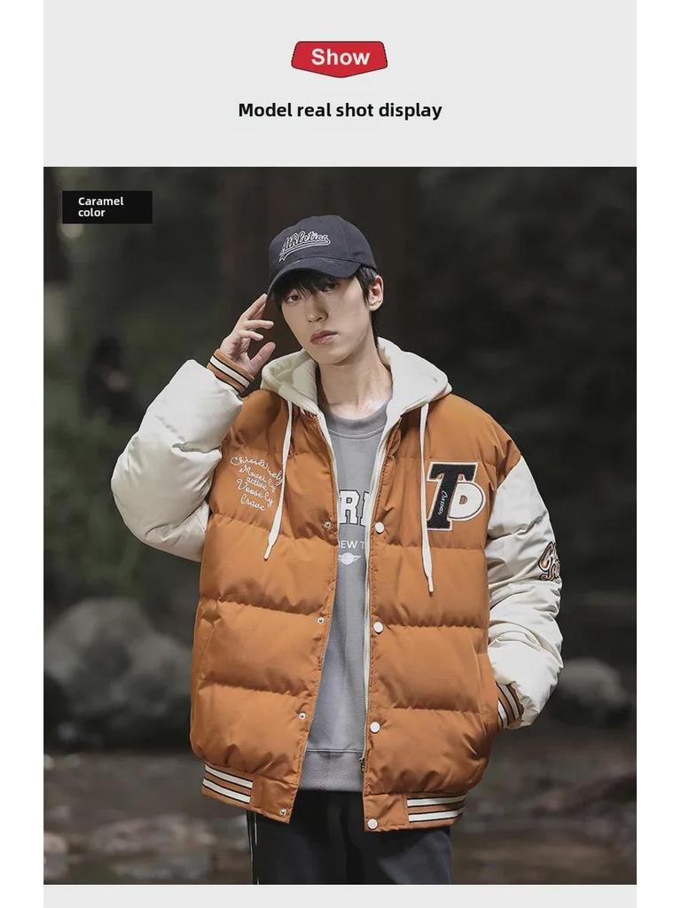 Мужская зимняя куртка из овчины с подкладкой из бархата и капюшоном — модный свободный крой и повседневный стиль