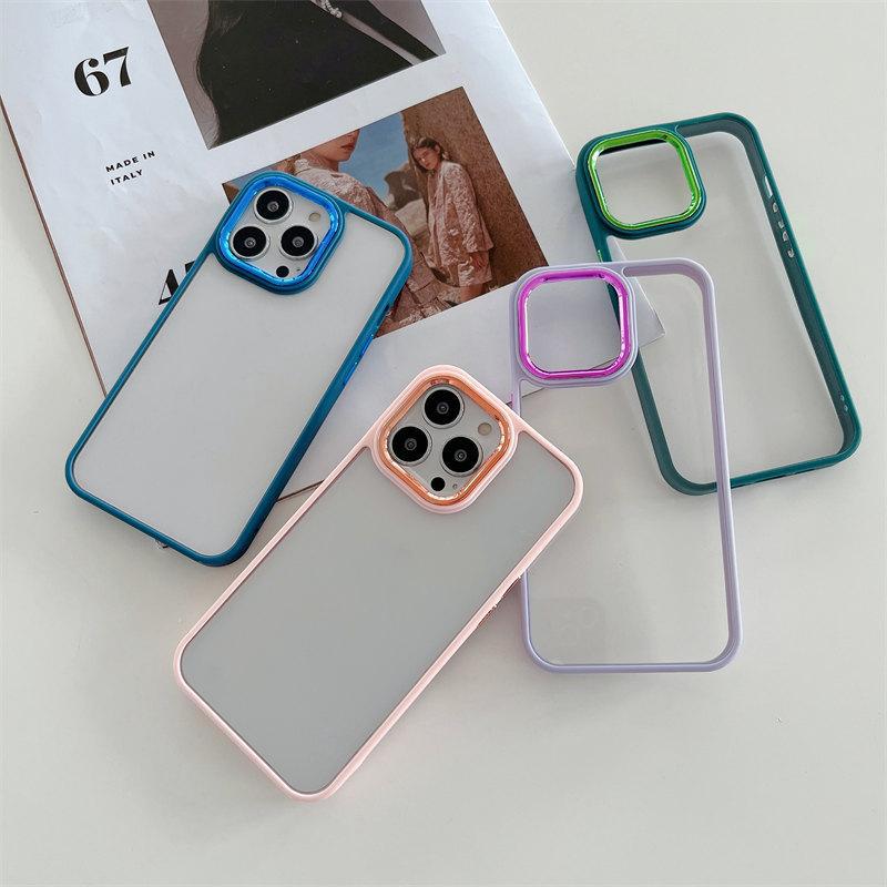 Solid Color Frame Plating Camera Circle Acrylic Phone Case for iPhone 16 15 14 13 12 11 Pro Max Shockproof Case