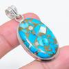 Natural Copper Blue Turquoise 925 Sterling Silver Jewelry Pendant 1.97" F6j57