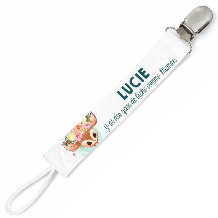 Planetee Attache tétine pour prénom LUCIE yeux de biche comme Maman | Attache sucette cadeau naissance