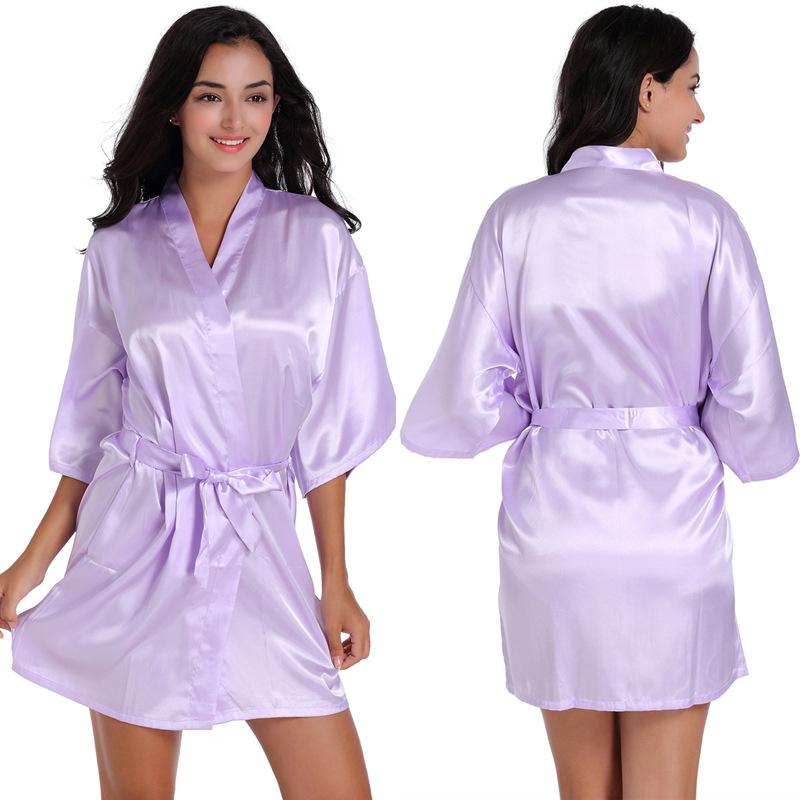 Women's Solid Color Short Silk Robe Bridesmaid Party Satin Robe Bride Wedding Pajamas Home Wear