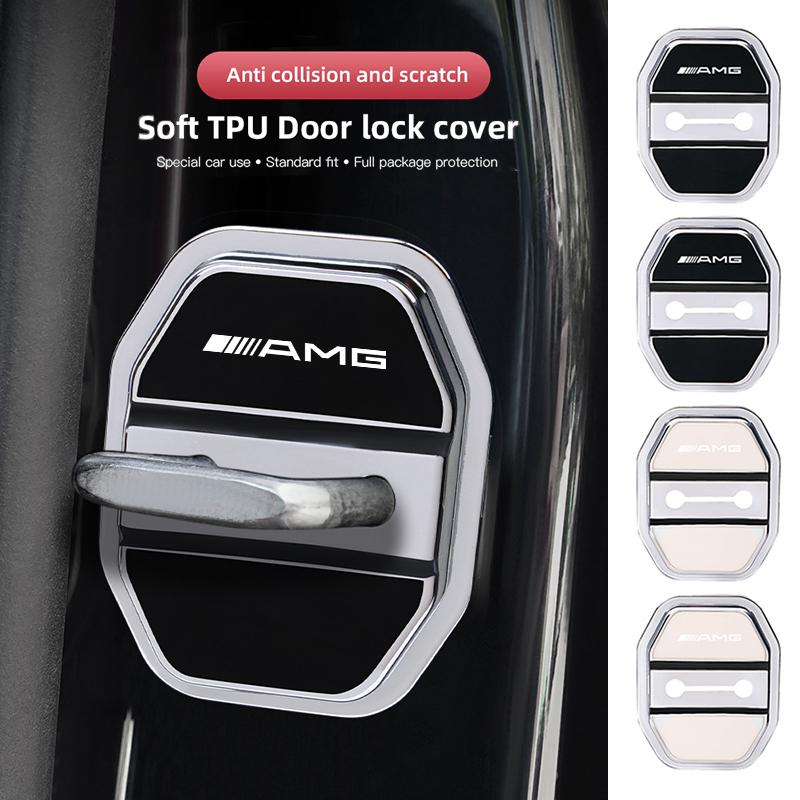 4Pcs Car Door Lock Buckle Protective Covers Shock Absorber Pad Stickers For Mercedes Benz AMG W213 W206 W205 W204 W212 W203 W223