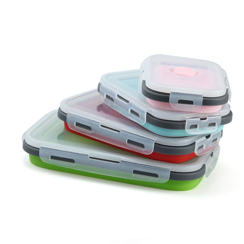 Food-grade silicone foldable microwave lunch box, portable outdoor lunch box, refrigerator sealed storage box