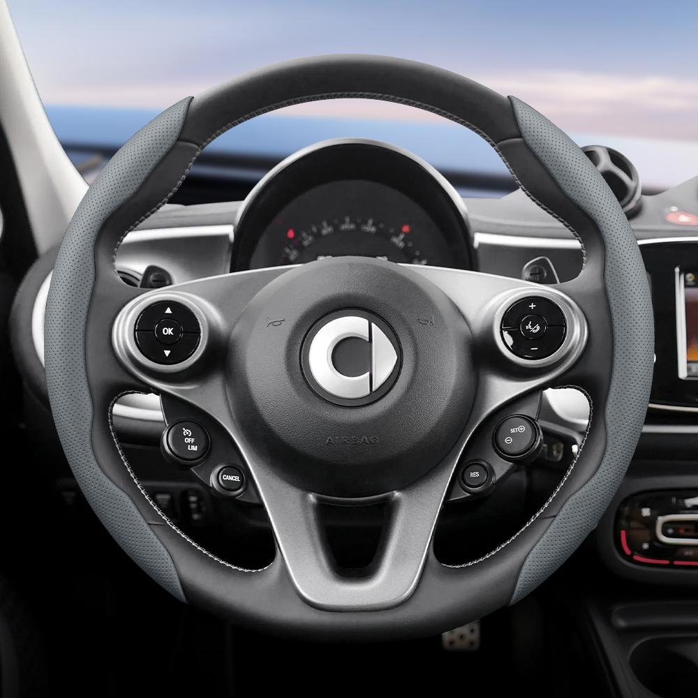 vcxja9 Suitable for Smart Breathable Hole Leather Steering Wheel Cover Segmented Quick Release Design Non-Slip and Durable Fortwo 451 450 453