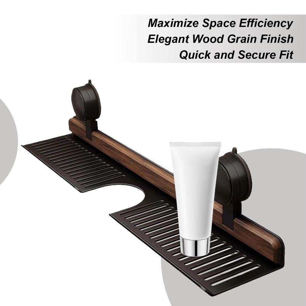 No Drill Suction Cup Bathroom Shelf Walnut Finish Over Faucet Sink Rack Heavy Duty Storage Rack  RV