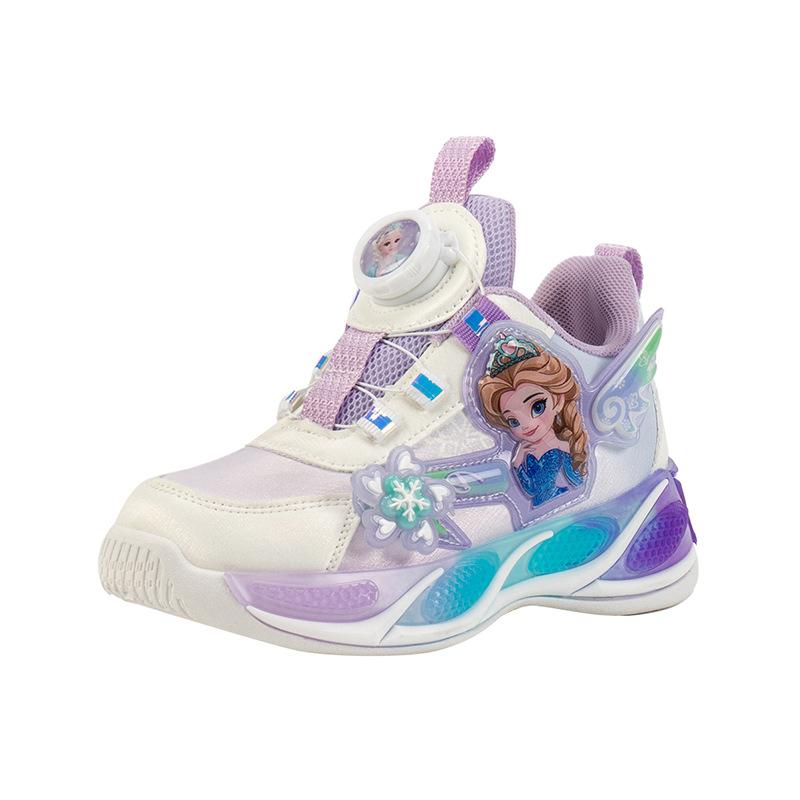 Туфли принцессы Эльзы для девочек, светящиеся, осенние, кожаная поверхность, вращающаяся кнопка, для детей, учеников начальной и средней школы, платформа, удобная для папы