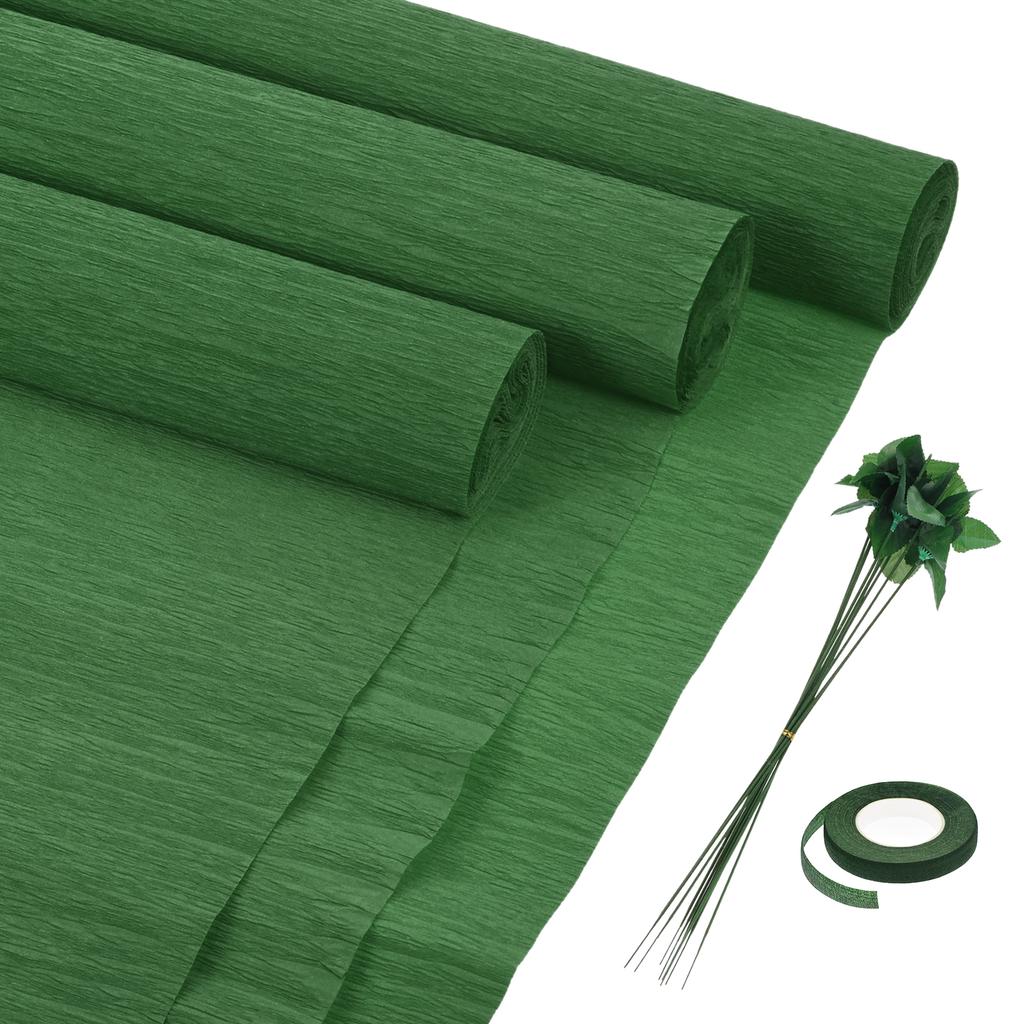6 шт. рулонов крепированной бумаги с флористической проволокой и зеленой флористической лентой для свадебной церемонии, украшения различных крупных фестивалей