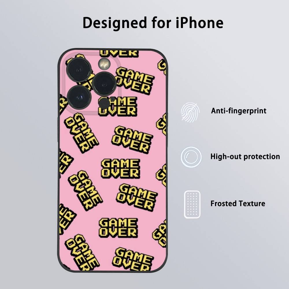 Fashion Game over Pink Phone Case For iPhone 16 15 14 13 Pro Max Plus Mini Frosted Soft Shell Funda