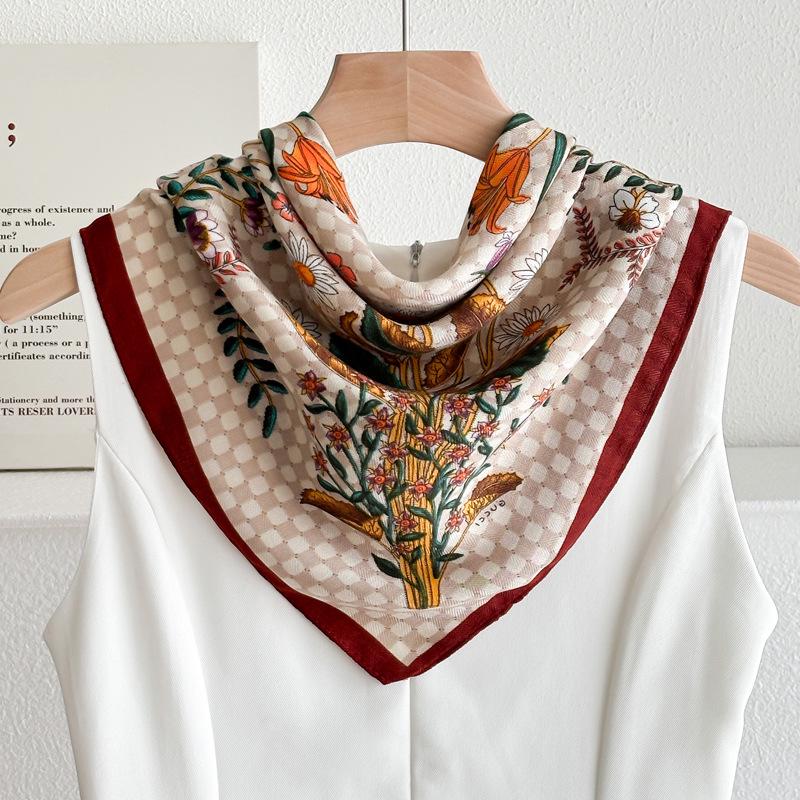 Women's French Red Cotton Silk Blend Scarf – 70CM Neck and Headscarf, Spring/Autumn Fashion Accessory