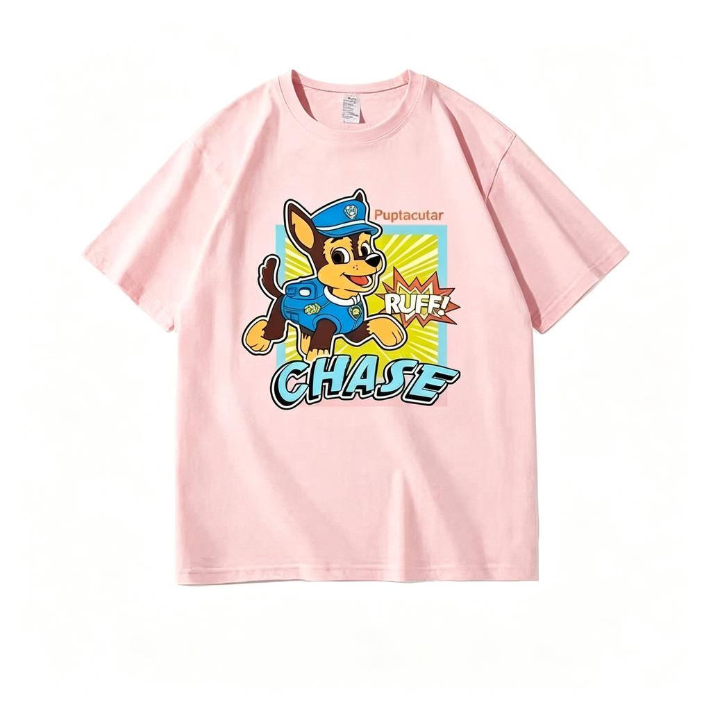 Paw Patrol Chase Unisexs Tshirts Power Ready For Action Graphic Tshirt Chest Print White Unisex Crew Neck Short Sleeve