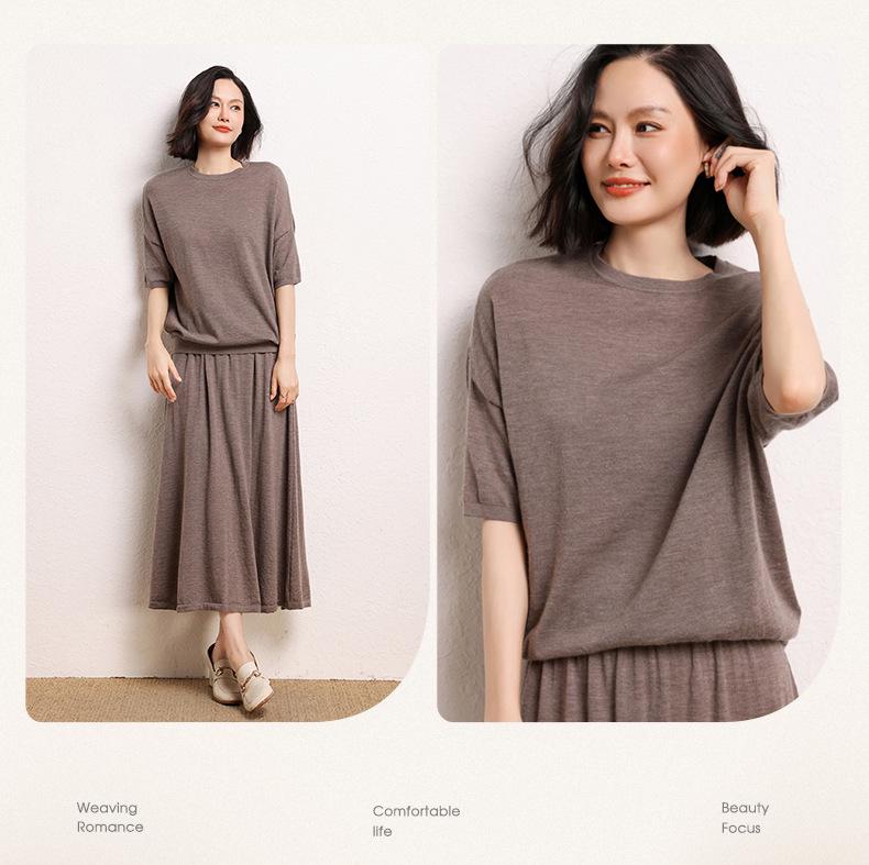 Autumn/Winter 24 Women's 100% Cashmere Batwing Short Sleeve Knit Top