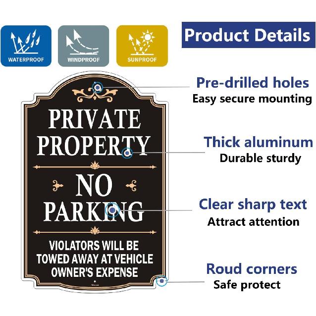 Private Property No Parking Violators Will Be Towed Away at Vehicle Owner's Expense Sign 12" x 18" Metal Rust-Free Aluminum UV Protected Sturdy 2