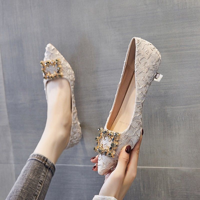 Универсальные туфли-лодочки со стразами см см высокими каблуками женские тонкие каблуки новые остроносые профессиональные маленькие одинарные туфли на среднем каблуке