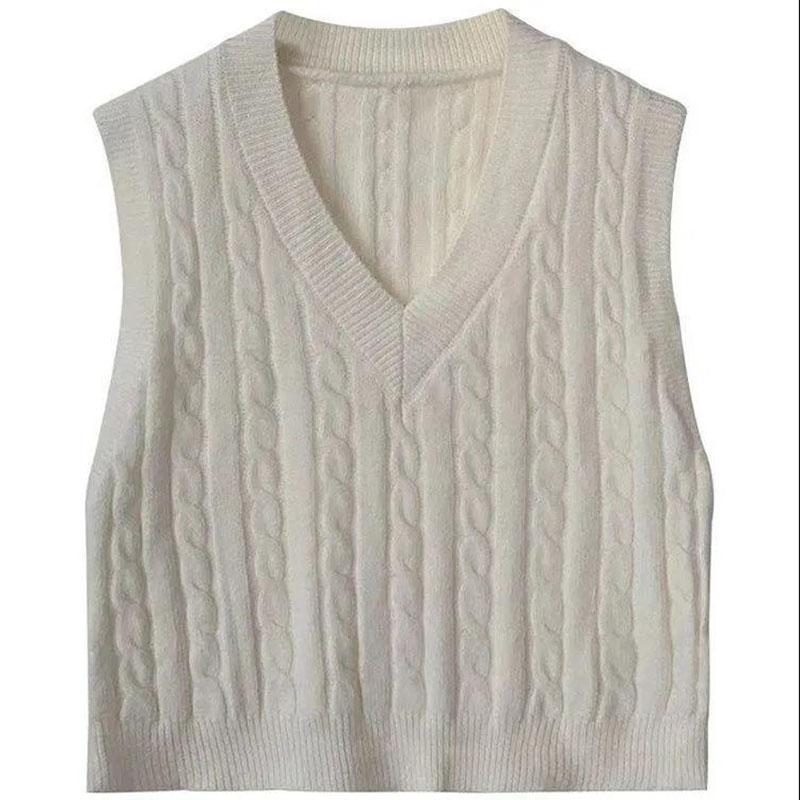 Loose V-neck Knitted Vest Women Spring Autumn and Winter Solid Color Twist All-match Waistcoat Sweater Vest