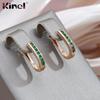 Роскошные серьги-подвески Kinel из зеленого циркона с полосками из розового золота для женщин
