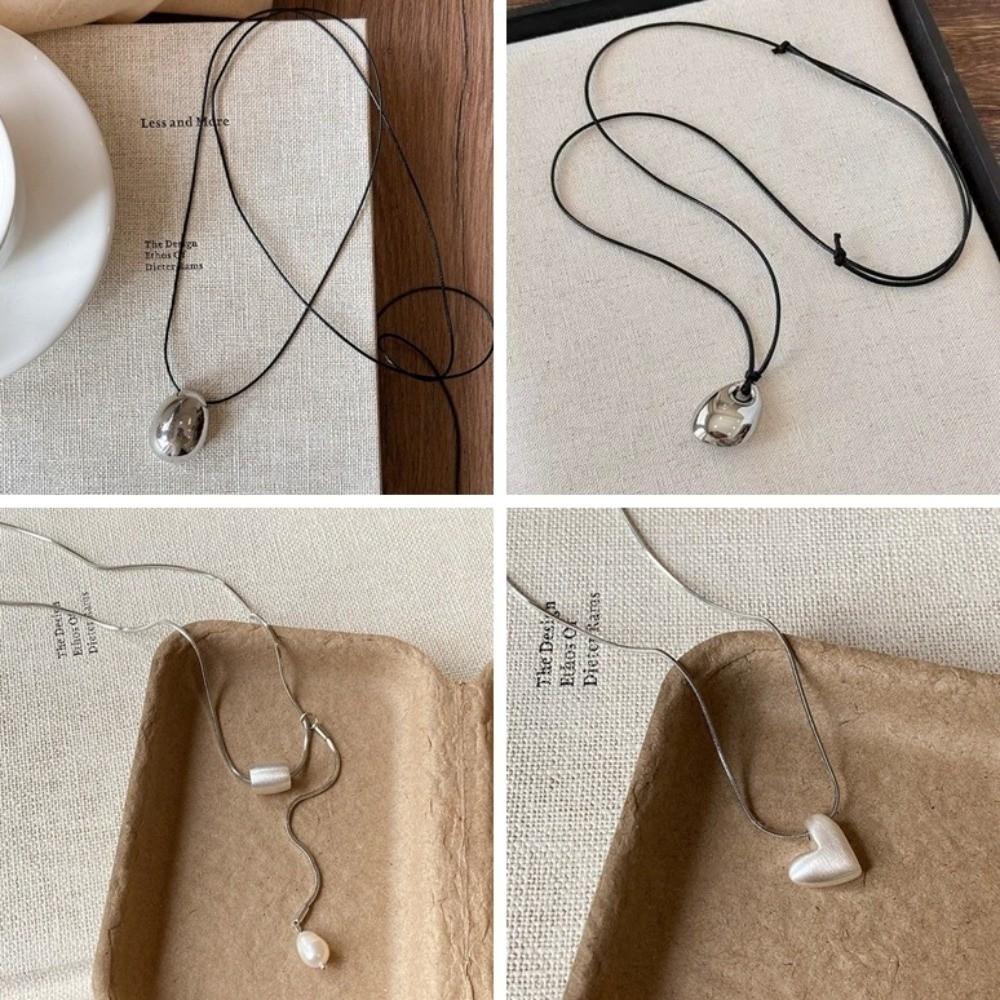 Silver Water Drop Necklace Zinc Zinc Alloy Heart Pendant Necklace Trendy Rope Clavicle Chain Commute