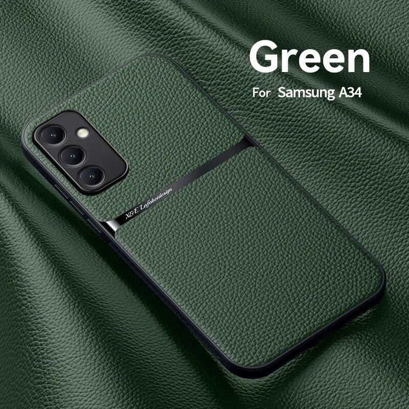 Для Samsung Galaxy A34 5G кожаный чехол с магнитным держателем для телефона Samsung A34 5G A 34 SM-A346B с металлической пластиной задней крышкой