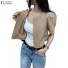 ZANZEA Женская повседневная блузка с круглым вырезом, коротким рукавом и пуговицами