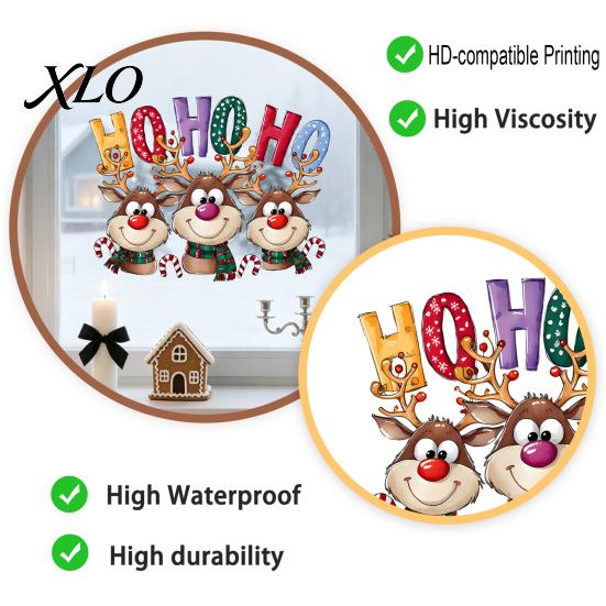 Static Glass Decals Christmas Cling Window Stickers, Cartoon Reindeer HOHOHO Art Decals, Reusable Film Festive Holiday Decor for Home Windows Balcony