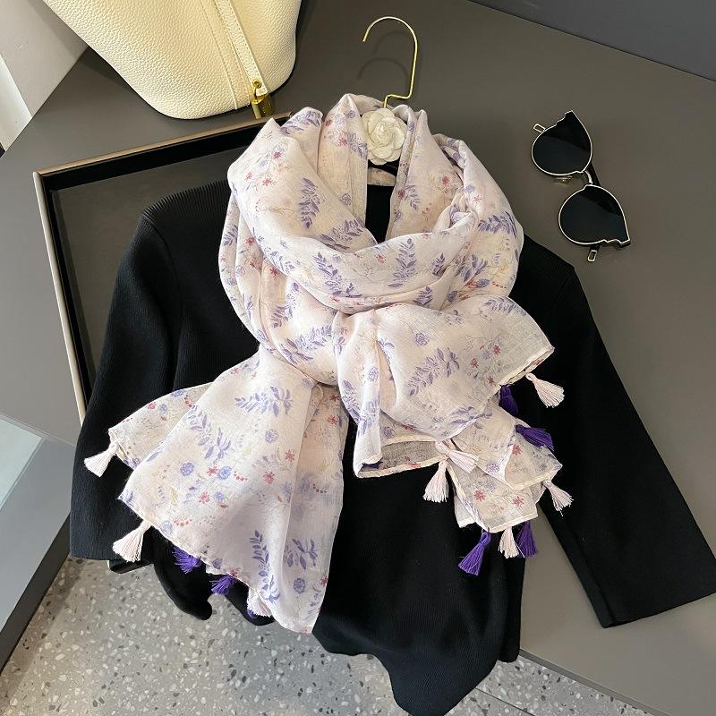 Осенний вискозно-хлопковый шарф Ацтекский Пейсли Цветочный платок шаль накидка Женские тонкие шарфы Мода кисточки Пашмина Высокое качество Фуляр