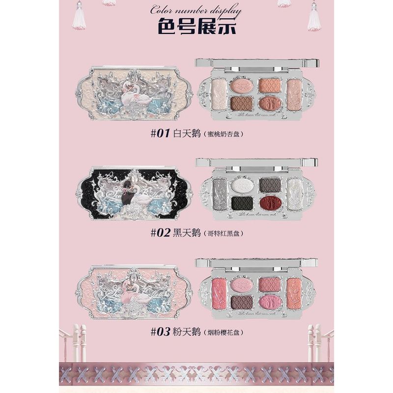 Flower Knows - Палетка теней для век из 6 оттенков - №03 Розовый лебедь