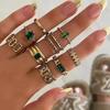 Cross Border French Retro Imitation Grandmother Emerald Joint Ring Women's Jewelry Niche Design Hollow Geometric Ring
