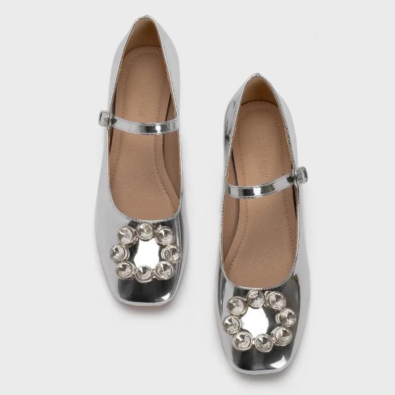 Модные женские туфли Мэри Джейн с квадратным носком, модные женские туфли со стразами на весну, элегантные туфли на высоком каблуке, уличные туфли для женщин