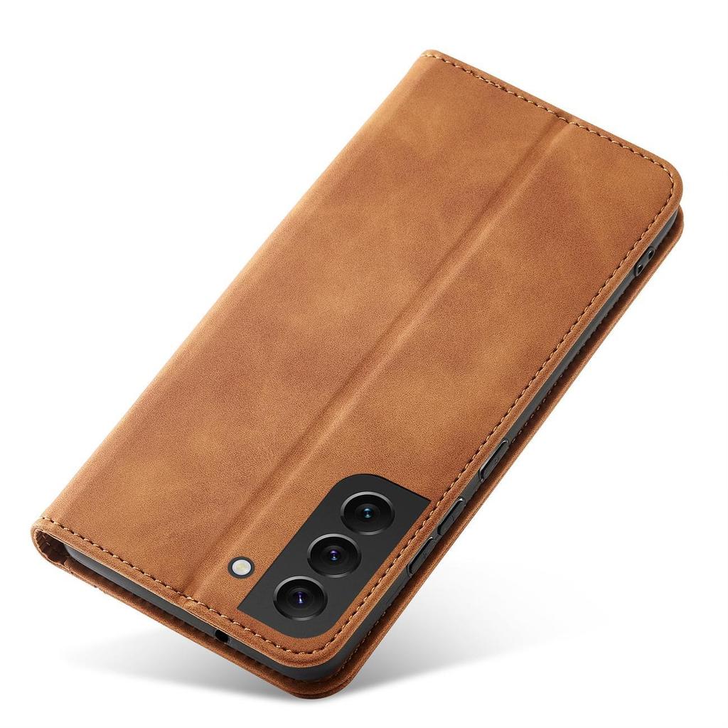 Samsung Galaxy S23+ Magnetic Wallet Case with Stand - Brown Leather Flip Cover by Hurtel