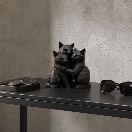 jijijing 3D Printed Black Cat Figurine, Three Hugging Geometric Statue, Modern Animal Shape Sculpture for Home Office Bookshelf