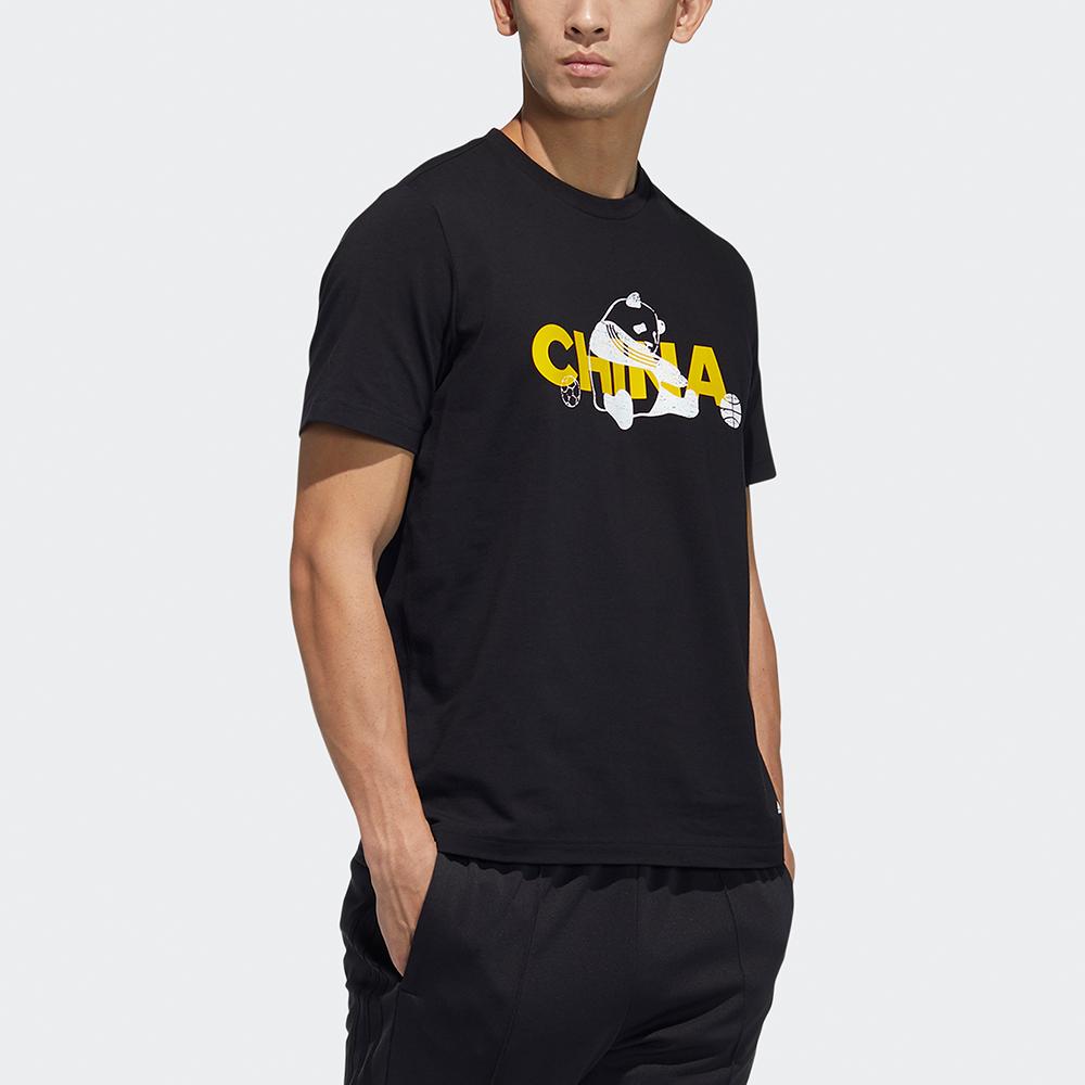 Adidas Футболка с круглым вырезом и принтом на китайскую тему, унисекс, черный цвет GP1856