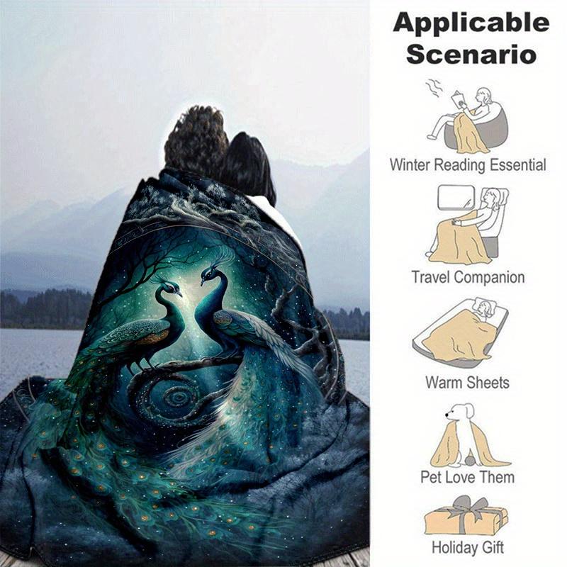 1pc Peacock Printing Lightweight Flannel Blanket, Comfortable and Warm Blanket, for Camping Sofa Bed and Couch Office, Suitable for Gift Blan
